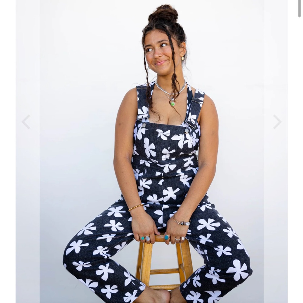 Of One Sea Denim Overalls in Black Plumeria
